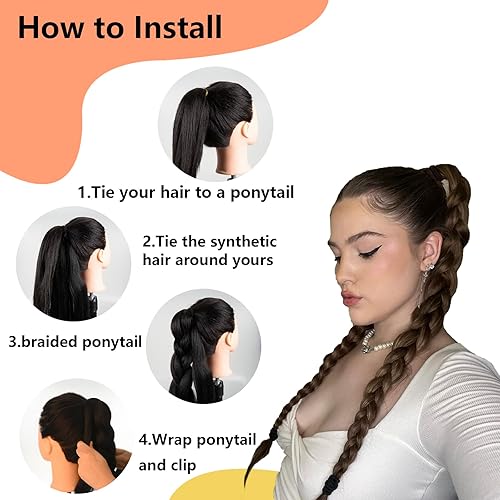 Miniatura 3 de Extensión de cola de caballo larga trenzada con lazo para el cabello 40 pulgadas extensión de cabello sintético natural suave y elegante para