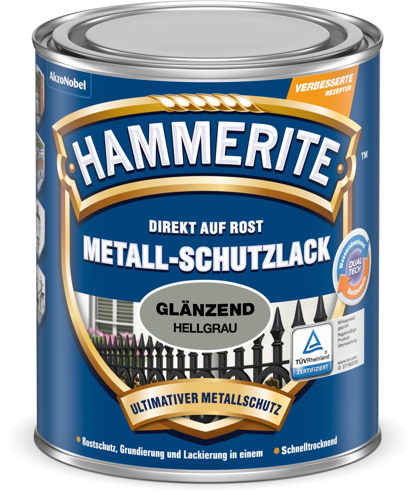 Hammerite Metallschutzlack Glänzend, Hellgrau, 750ml