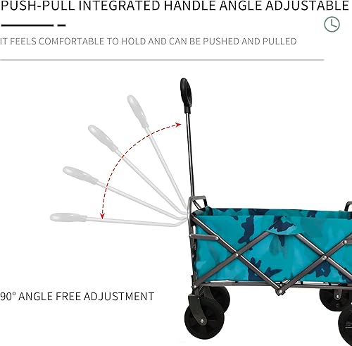 Miniatura 6 de Carro plegable para playa, carrito utilitario para exteriores, resistente, para jardín, portátil, con ruedas todo terreno y mango ajustable, color