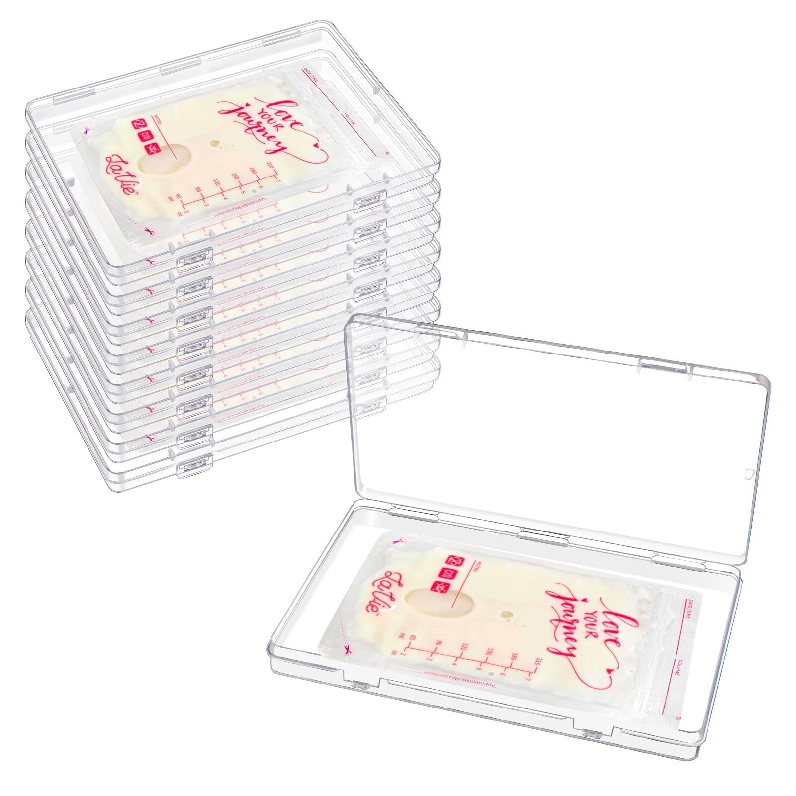 Clear Flat Breast Milk Freezer Storage Organizer, Space Saving Breastmilk Tray for Breastfeeding Bag Organization, Reusable Containers, 7.48 x 5.11 0.67 in(8 Pcs)