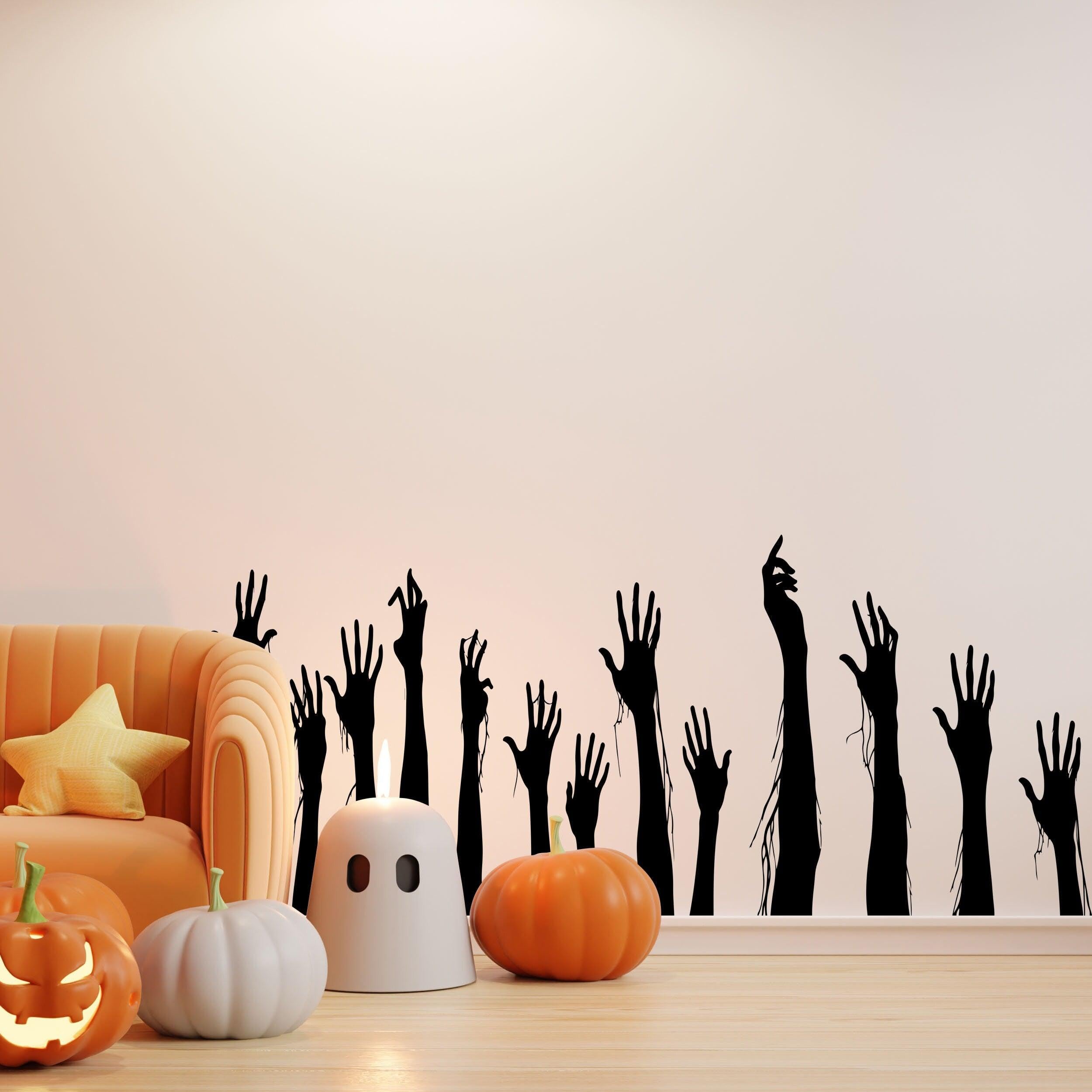 Śmieszne naklejki na okna na Halloween - Ręce zombie i przerażające murale ścienne Ghoul 87