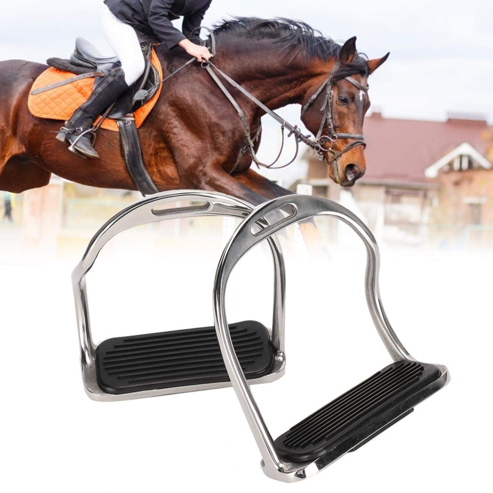 Estribos para Caballos, sillín de Seguridad para Montar, estribos de Acero Inoxidable con Almohadilla de Goma, Equipo Ecuestre Antideslizante para Montar