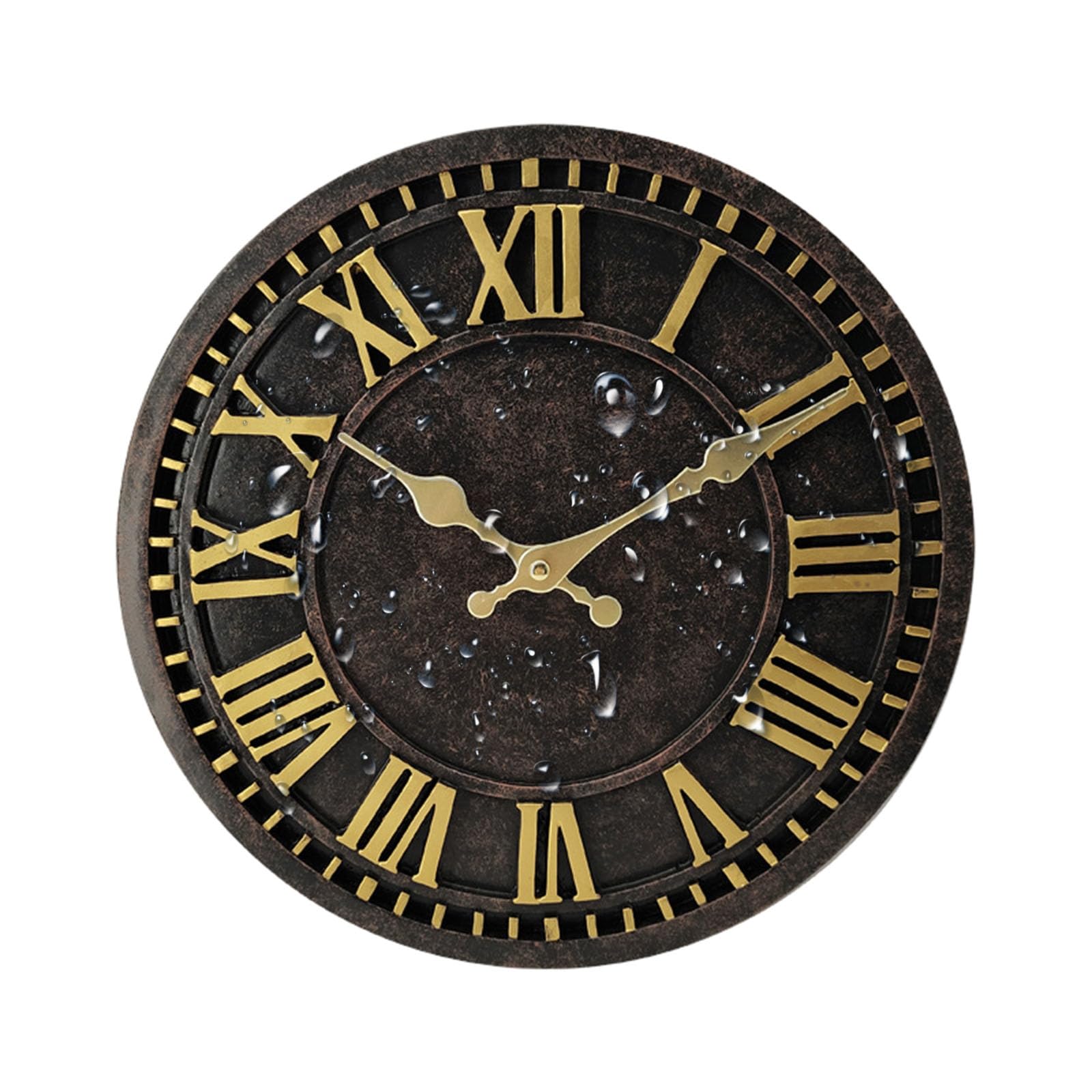 Mateju Sealed Garden Clocks Outdoor Waterproof 30cm, Vintage Black Silent Non-Ticking Outdoor Clock Battery Operated Quartz Wall Clock for Garden, Patio, Pool, Porch, Bathroom (Gold,30cm)