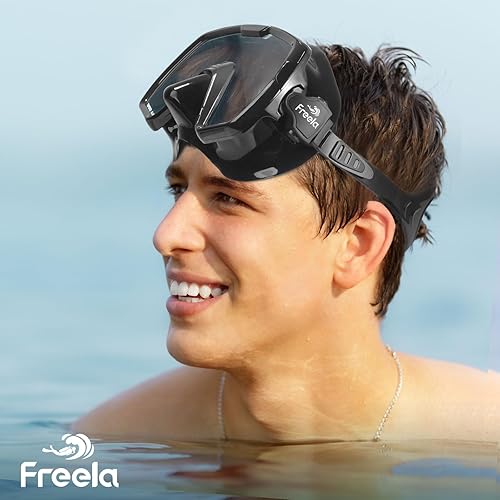 Vista 6 de Freela Gafas de natación para adultos con cubierta para la nariz, vidrio templado, antivaho impermeable, 180, visión amplia transparente