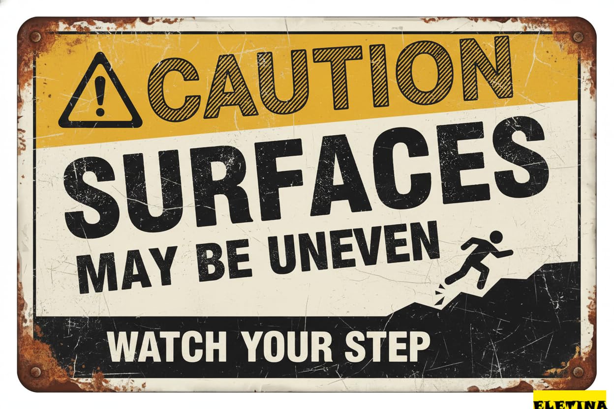 Vintage Metal Tin Sign for Man Cave Caution Surface May Be Uneven Watch Your Step Warning S Property,watch Your Step Fence Warning Decorative Outdoor,Iron Notice Yard Home Outdoor 8x12 Private