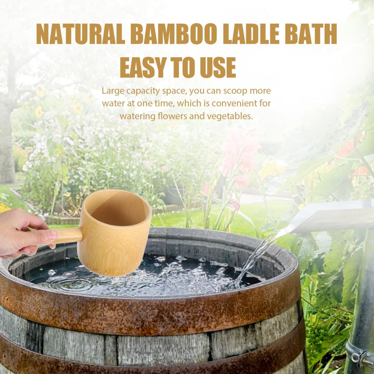 Portable Natural Bamboo Water Ladle, Bath Ladle, Dippers, Shower Bucket, Water Bath Scoop, Bathroom Scoop Cup, Home Essential for Kitchen Restaurant & Garden Use