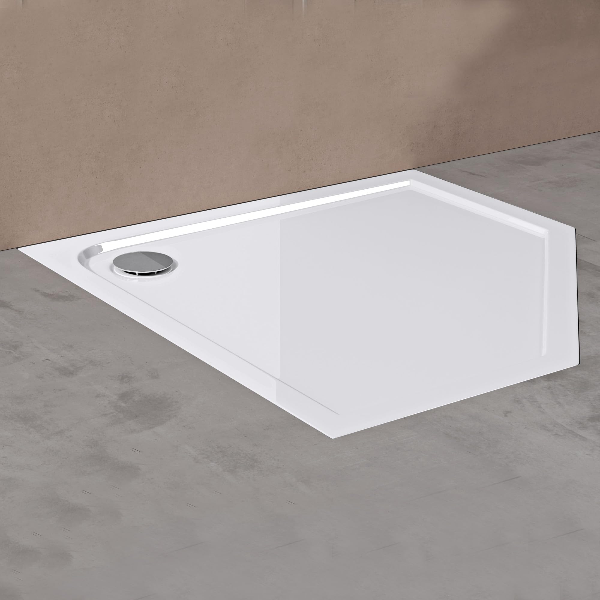 doporro Plato de Ducha Plano 100x100x4 cm Pentagonal en Acrílico Blanco, Ideal para Instalación a Nivel del Suelo y Conexiones DIN Faro5W