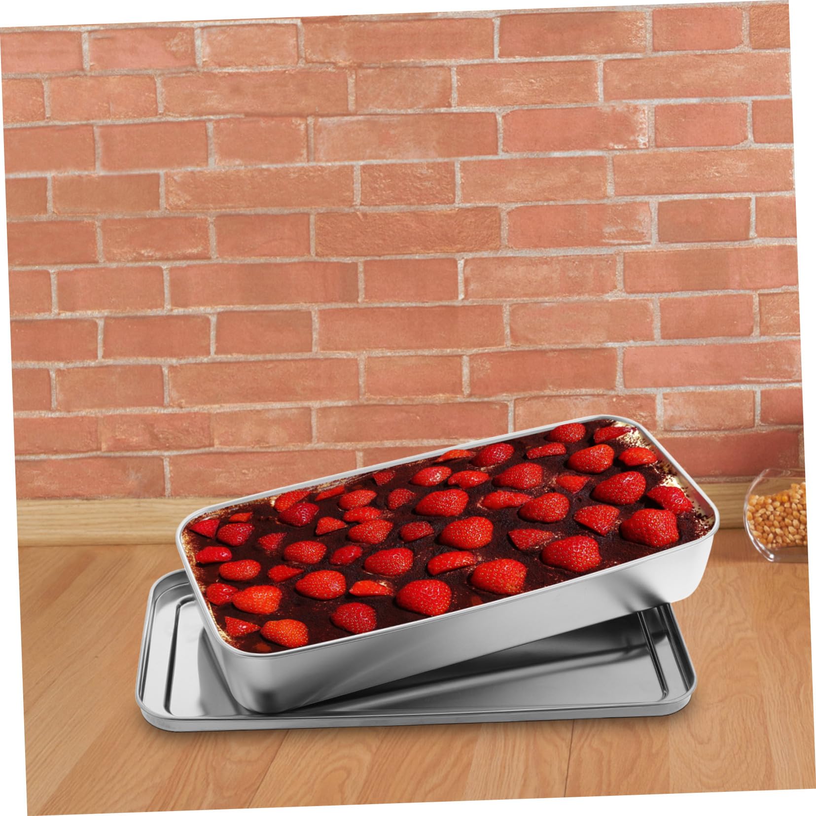 Cabilock Edelstahl Backform Rechteckig mit Deckel Langlebig und Rostfrei für Tiramisu und Käsekuchen Vielseitig zum Backen Lagern und Servieren Moderne Silberne Kuchenform