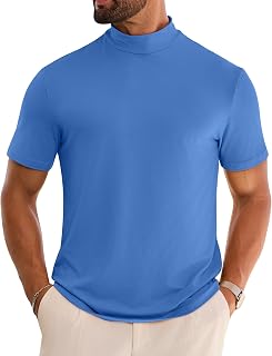 Men's Mock Turtleneck T Shirt Short Sleeve Soft Casual Pullover Top Lightweight Solid Basic Undershirts