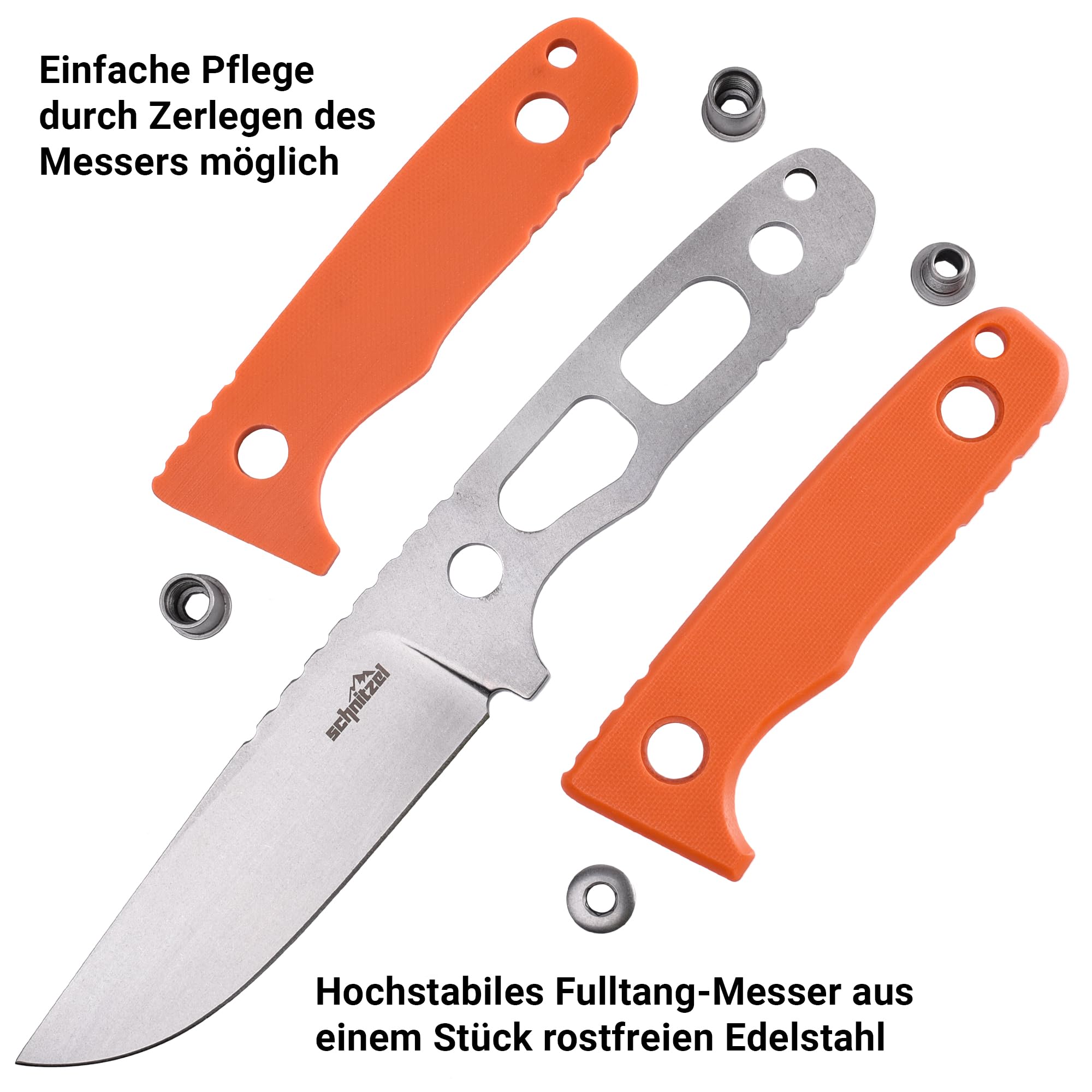 SCHNITZEL TRI - Outdoormesser mit Kydex-Scheide, Orange | Dangler-Tragesystem, Bushcraft, Camping, Wandern, Outdoor, Messer, Jagdmesser, Freizeitmesser, Erwachsene