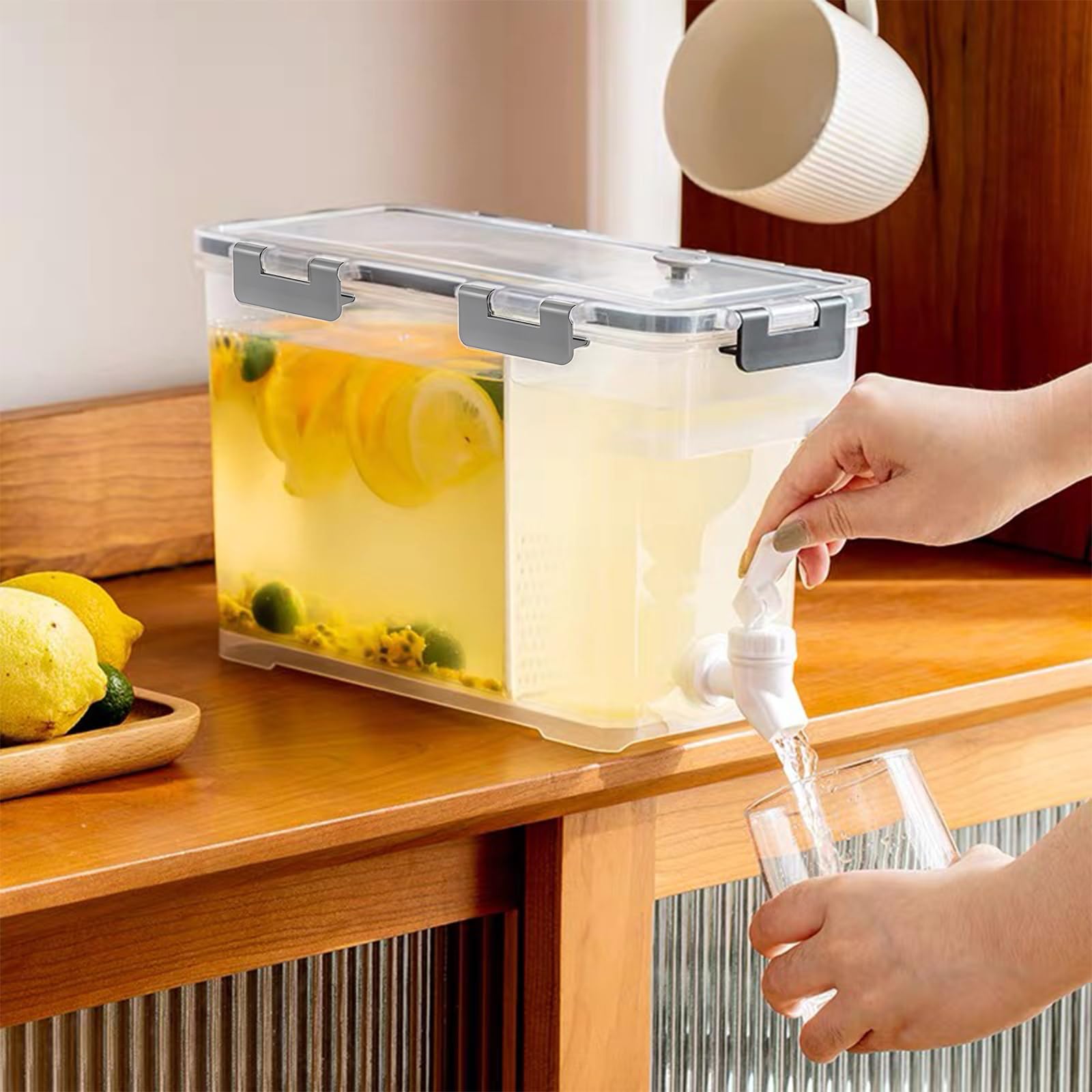 Forhome 3.5L Distributeur de Boissons avec Robinet, Distributeur de Boisson en Plastique, Distributeur D'eau pour Réfrigérateur, pour Réfrigérateur, Théière aux fruits, Bouteille de Limonade