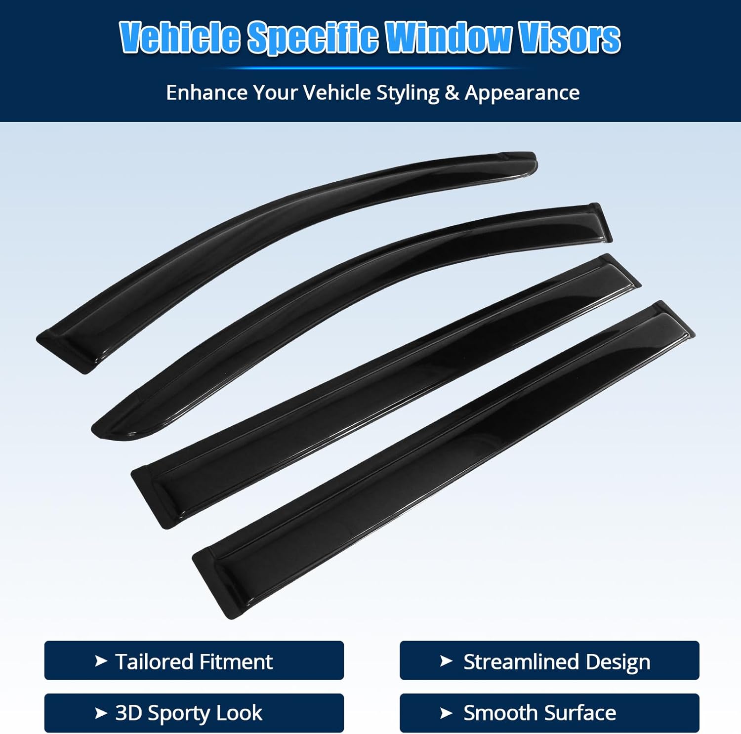 FREEMOTOR802 Tape-on Side Window Visors Wind Deflectors Rain Guards Vent Visors, Fits 2008-2016 Chrysler Town & Country 2008-2020 Dodge Grand Caravan, Slim Style Smoke Tinted Acrylic 4 Pieces