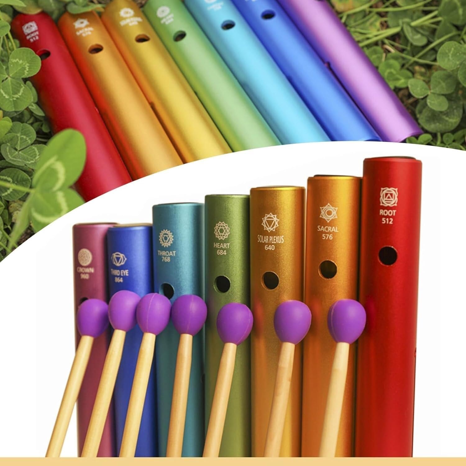 Kit tubo Wah in alluminio – Set di 7 strumenti a percussione con battitore per meditazione, guarigione del suono e rilassamento