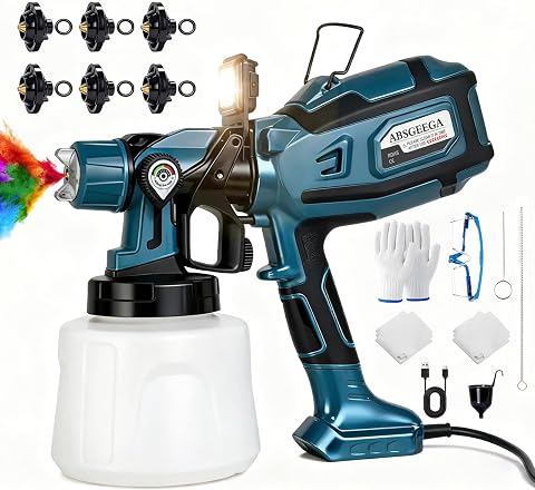 Paint Sprayer, 1250W Electric with 6 Nozzles, 3 Patterns, 47oz Capacity, LED Lig