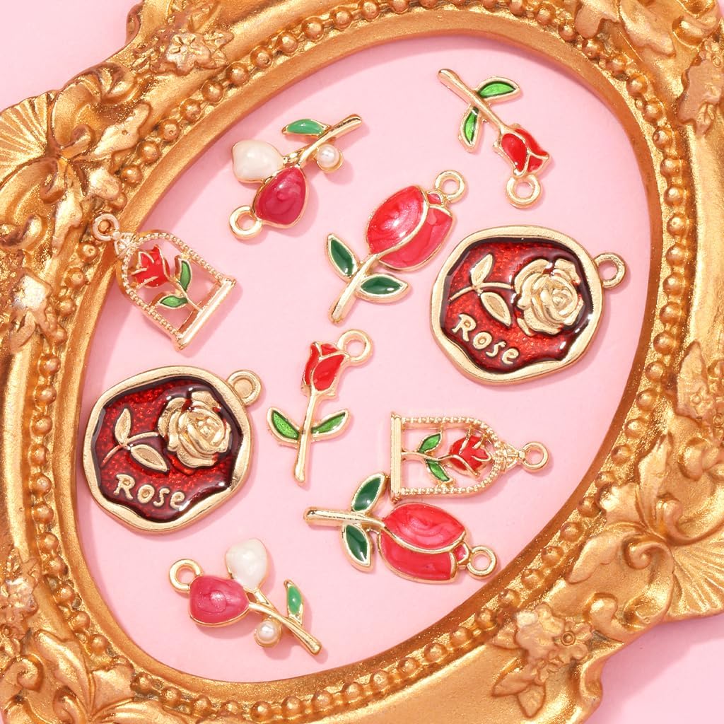20Pcs Valentine's Day Charms Gold Enamel RoseJewelry Making Charm for Valentines Love Charms Pendants for DIY Bracelets Necklaces Making Valentine's Day Gifts - Image 3