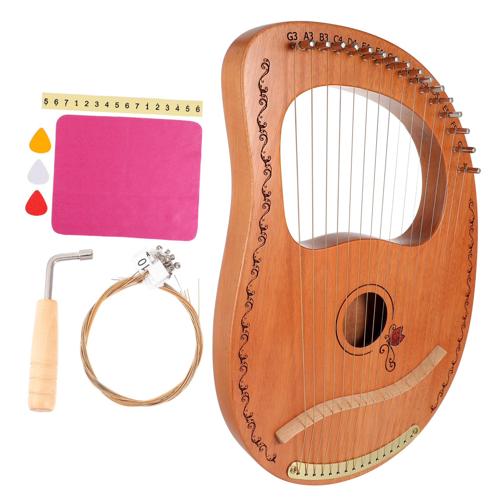 Yardwe Arpa De Lira De Madera Natural 16 Cuerdas Para Principiantes, Instrumento Musical Portátil Seguro Bordes Redondeados, Adecuado Para Niños y Amantes Música