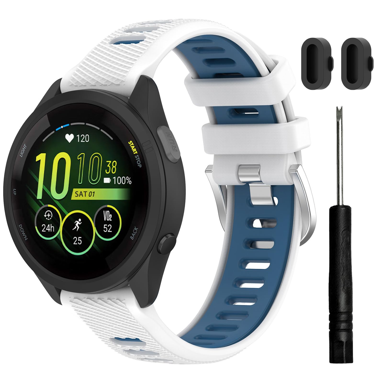Photo 1 of TopPerfekt Watch Band for Garmin Forerunner 265S, Soft Silicone Sport Replacement Strap for Forerunner 255S/265S-Music, Venu 2S/3S (18mm) - (White Blue)
