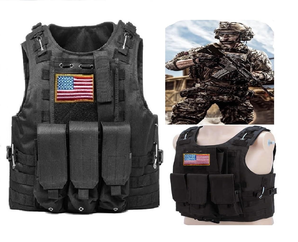 GALAXYLENSE Sport Hunting Tactical Vest Airsoft Paintball Protection Light Weight Heavy Duty Breathable 600 D Polyesters (Black Vest)