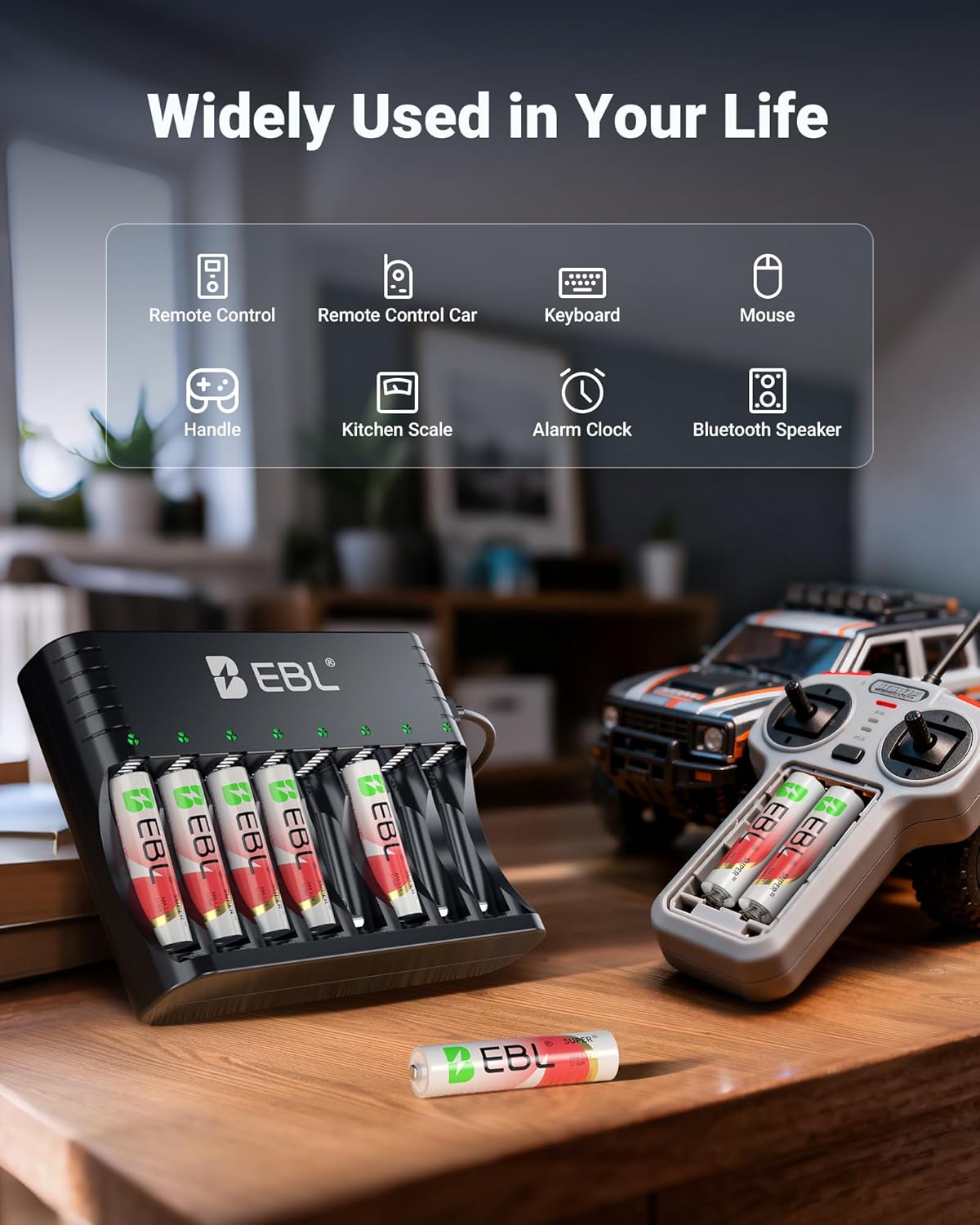 EBL Rechargeable AAA Batteries Lithium with Charger, 8 Pack 1300mWh 1.5V Triple a Batteries Lithium, 1600+ Cycles Long Lasting AAA Rechargeable Batteries for Remote Control