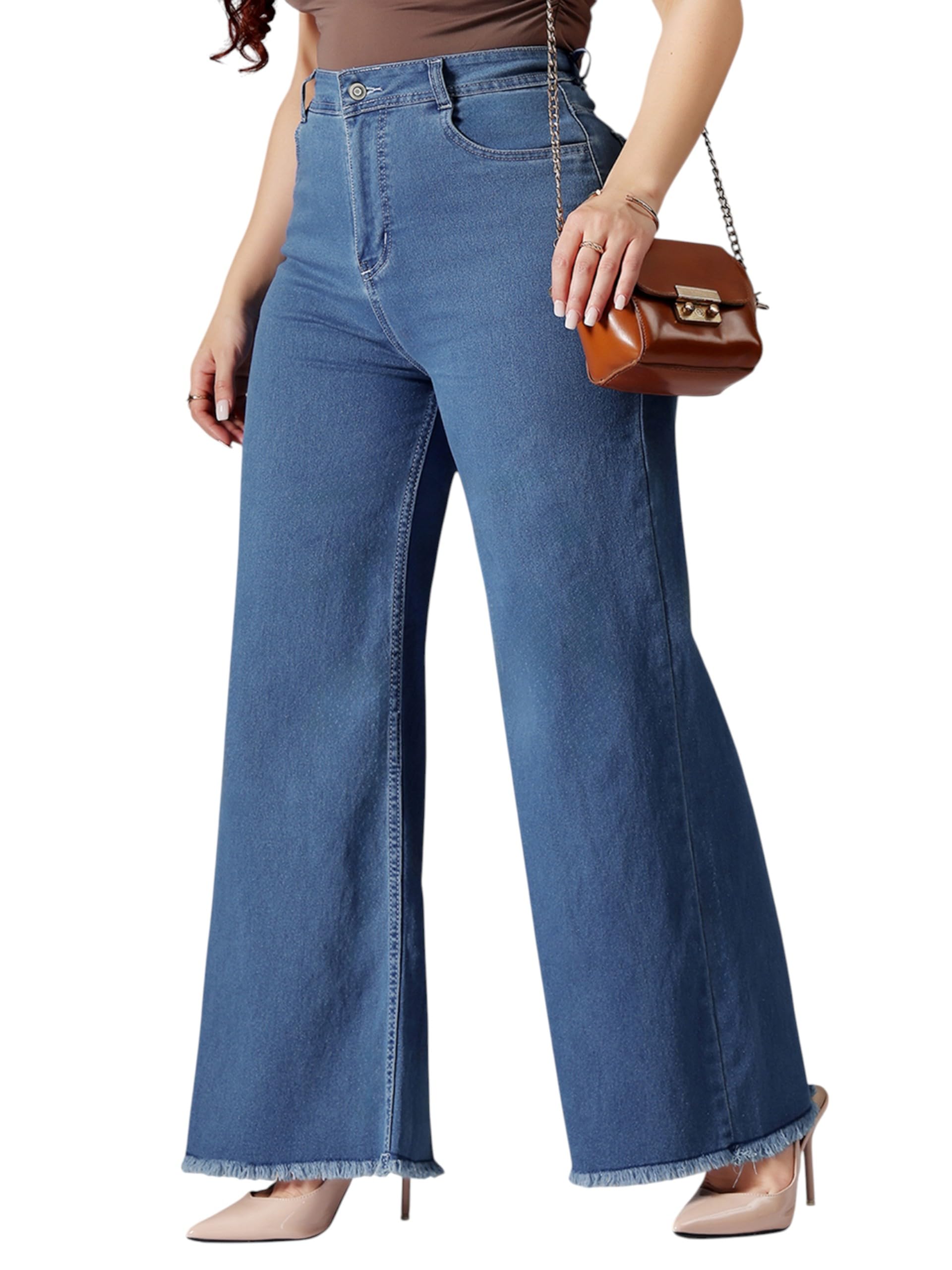 miss chase a+ Women's Wide-Leg High-Rise Regular-Length Stretchable Denim Jeans-picture-15