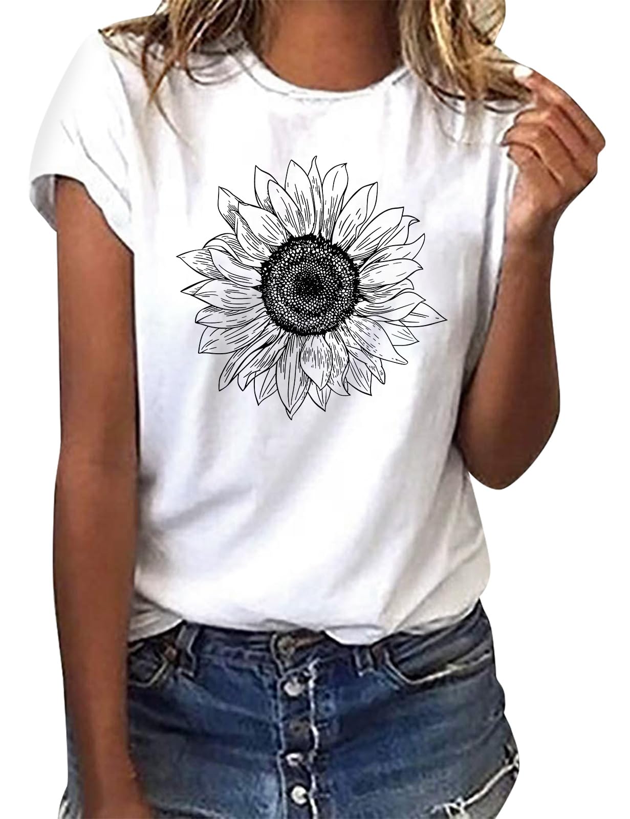 heekpek T Shirt Donna Manica Corta Bianca Cotone Maglietta Manica Corta Donna Casual Girocollo Stampa Estiva Base Tee Bluse