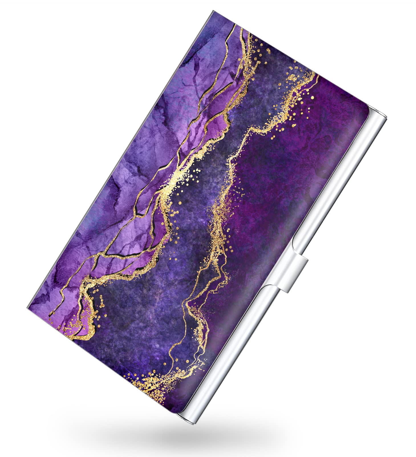 xiviers Business Card Holder，Color Printing Men's and Women's Business Card Case，Ultra-Thin Metal Business Card Organizer，Carry-on Pocket Wallet Business Card Holder,Purple Marble — image 1