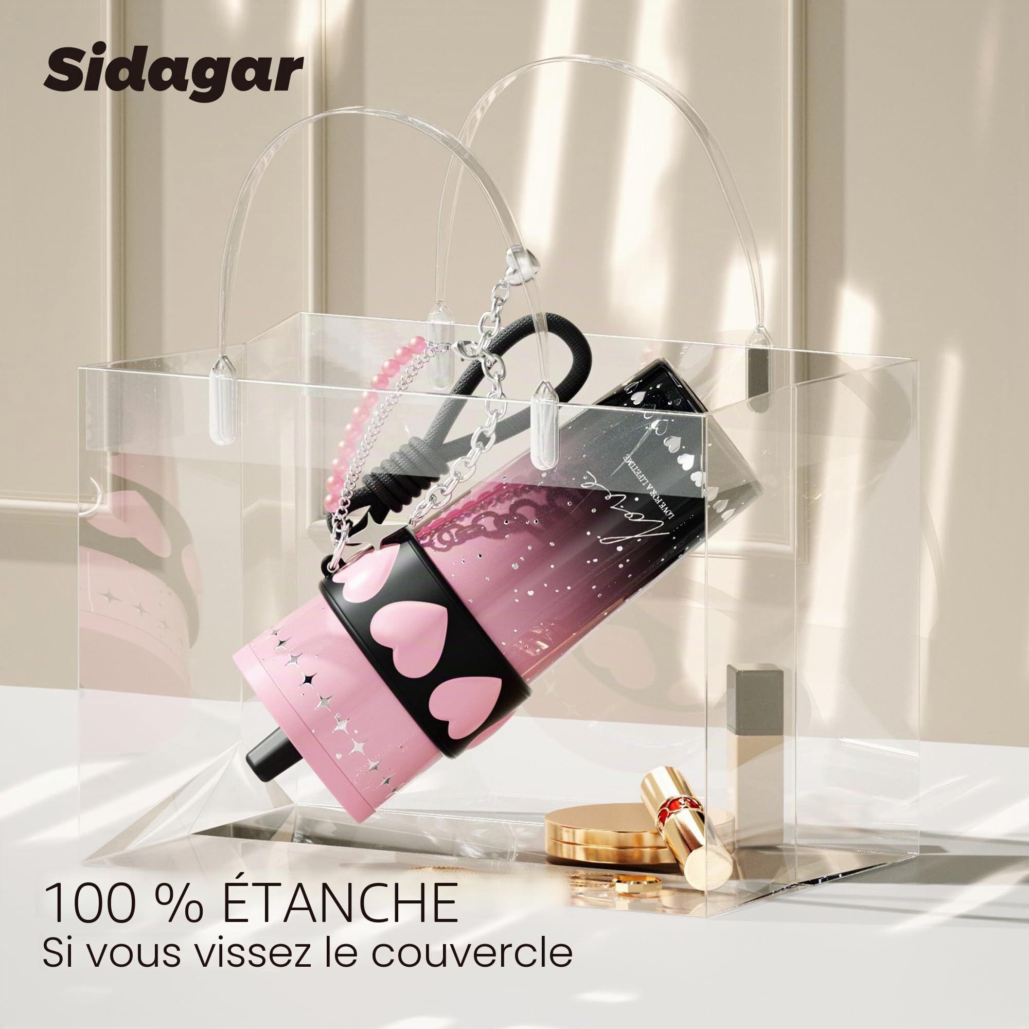 Gobelet en acier inoxydable de 710 ml avec couvercle et paille, tasse à café isotherme, anti-fuite, portable, réutilisable, tasse à café isotherme pour femme, rose