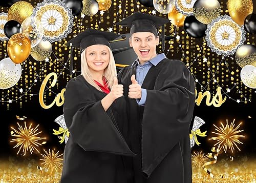 Miniatura 2 de CHAIYA Fondo de graduación de 7 x 5 pies para la clase de 2025, telón de fondo de felicitaciones graduadas con material de vinilo negro