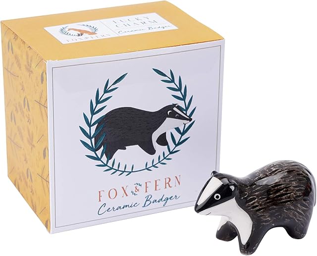 Fox and Fern Ceramic Mini Lucky Charm Painted Ornament Badger Decoration in Gift Box | From CGB Giftware's Fox and Fern's Range | GB05444