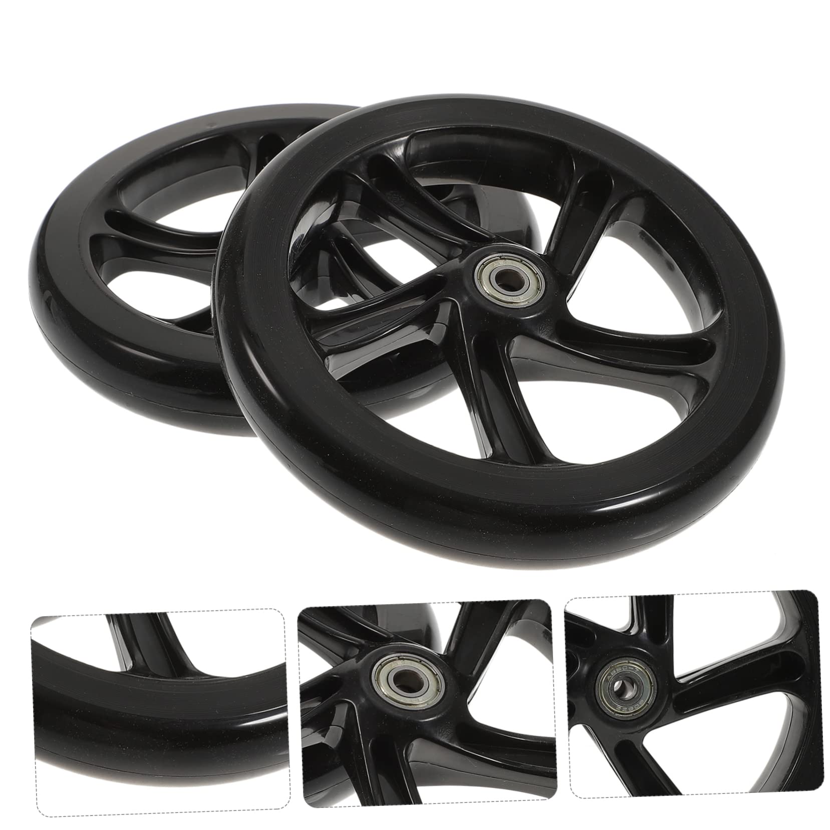 Ruedas de Patinete Acrobático de Pu Negro de 180mm Rodamientos, Alta Elasticidad y Buena Estabilidad para Calles y Plazas, Pack de 2 Unidades