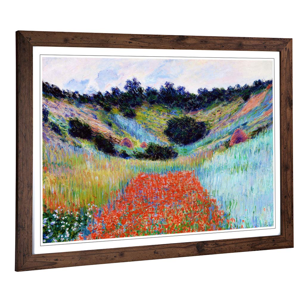 Big Box Art Framed Print of Claude Monet Poppy Field in a Valley Design | Wall Art Picture | Home Decor for Kitchen, Living Room, Bedroom, Hallway, Walnut, A2 / 24.5x18 Inch / 62x45cm