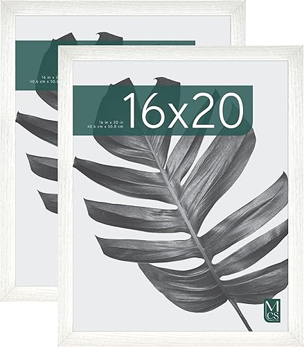 MCS Studio Gallery - Marco para póster con textura de madera color blanco, 16 x 20 pulgadas, para colgar en la pared, marco grande para fotos,