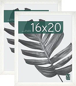 MCS Studio Gallery 16x20 Poster Frame White Woodgrain, Vertical & Horizontal Wall Hanging Large Picture Frame for Photos, Posters & Art Prints (2-Pack)