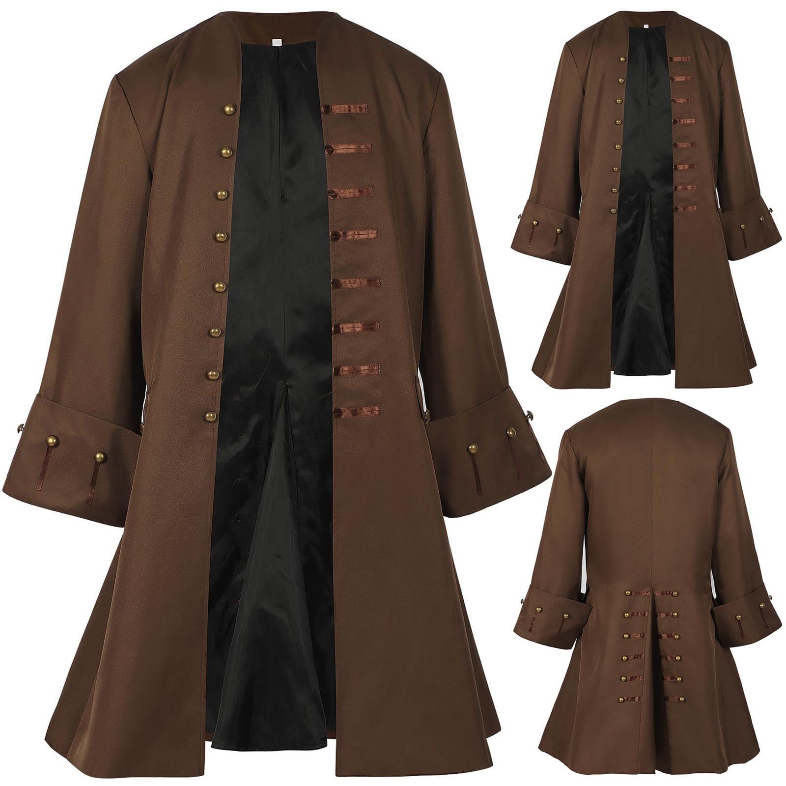 Piraten Mantel Herren Vintage Retro Mantel Faschingskostüme Männer Mittelalter Jacke Cosplay Kostüm Outfit Mittelalterliche Jacke Cosplay Requisiten Halloween Karneval Wikinger Outwear