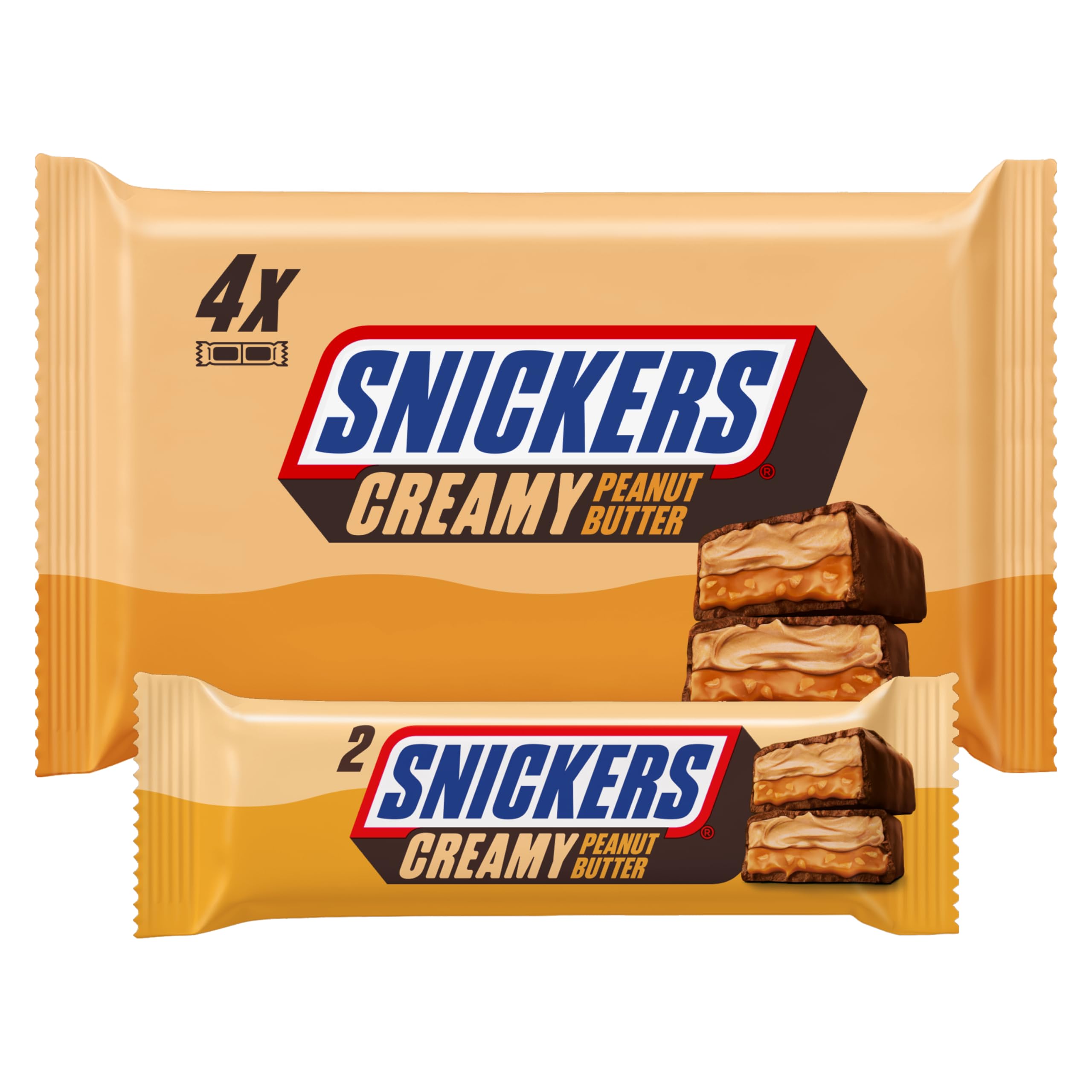 Snickers Creamy Peanut Butter & Milk Chocolate Snack Bars Multipack 146g (4 Pack)