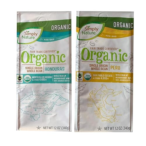BARISSIMO PERU and HONDURAS - Granos de café enteros orgánicos, tostado medio, certificado por comercio justo (combinado, paquete de 2 unidades de
