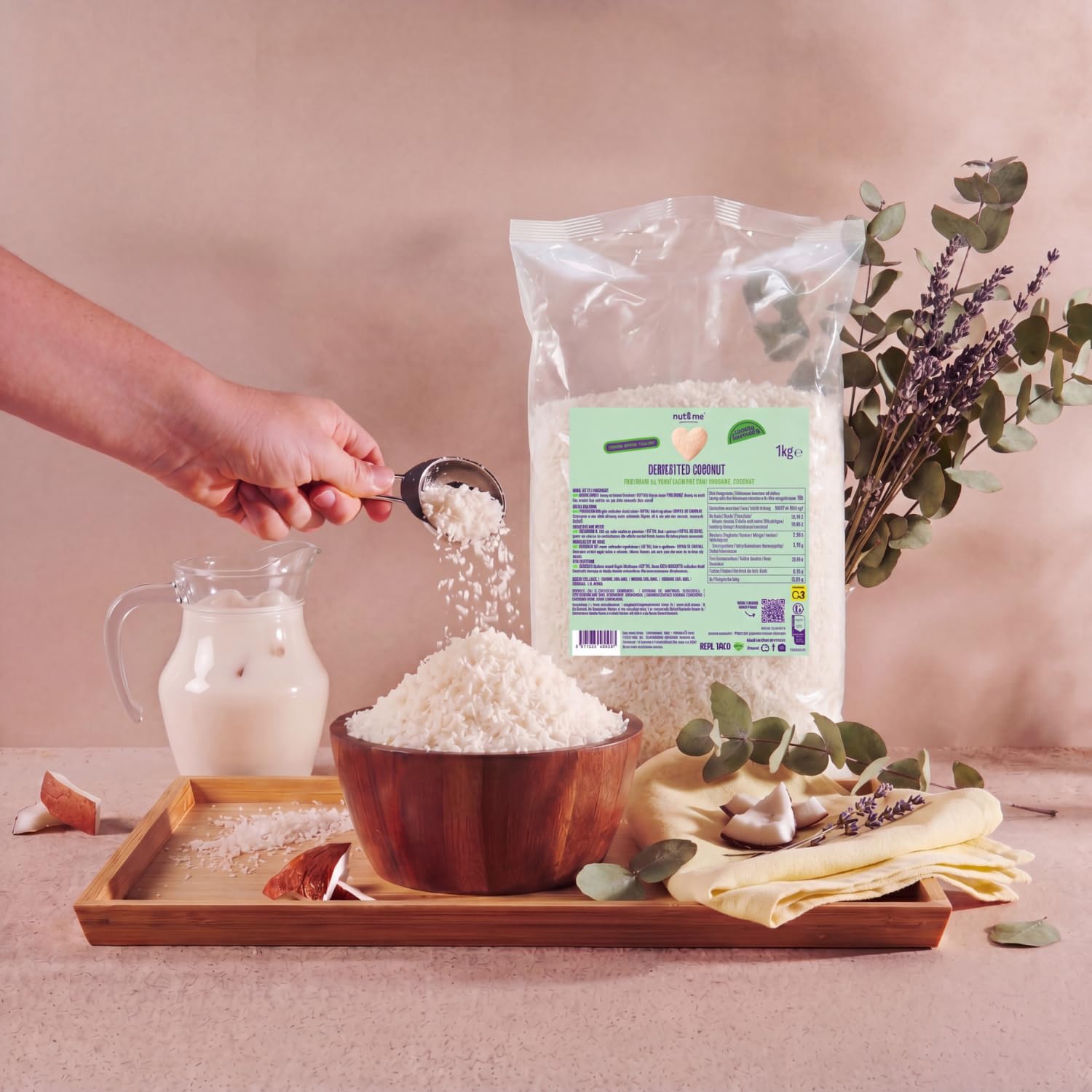 nut&me Coco rallado deshidratado de Sri Lanka 1 kg | Natural sin azúcar añadido, conservantes ni aditivos | Alto contenido en fibra | Sin Gluten | Perfecto para Repostería
