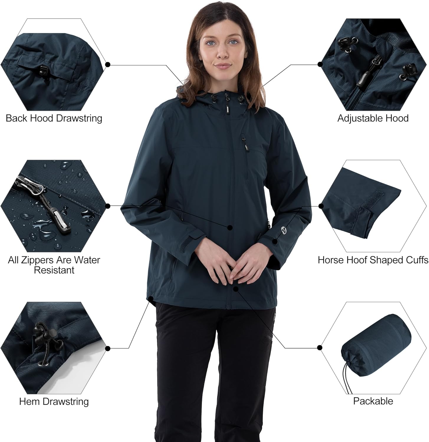 Outdoor Ventures Packable Rain Jacket Women Lightweight Waterproof Raincoat with Hood Cycling Bike Jacket - Image 4