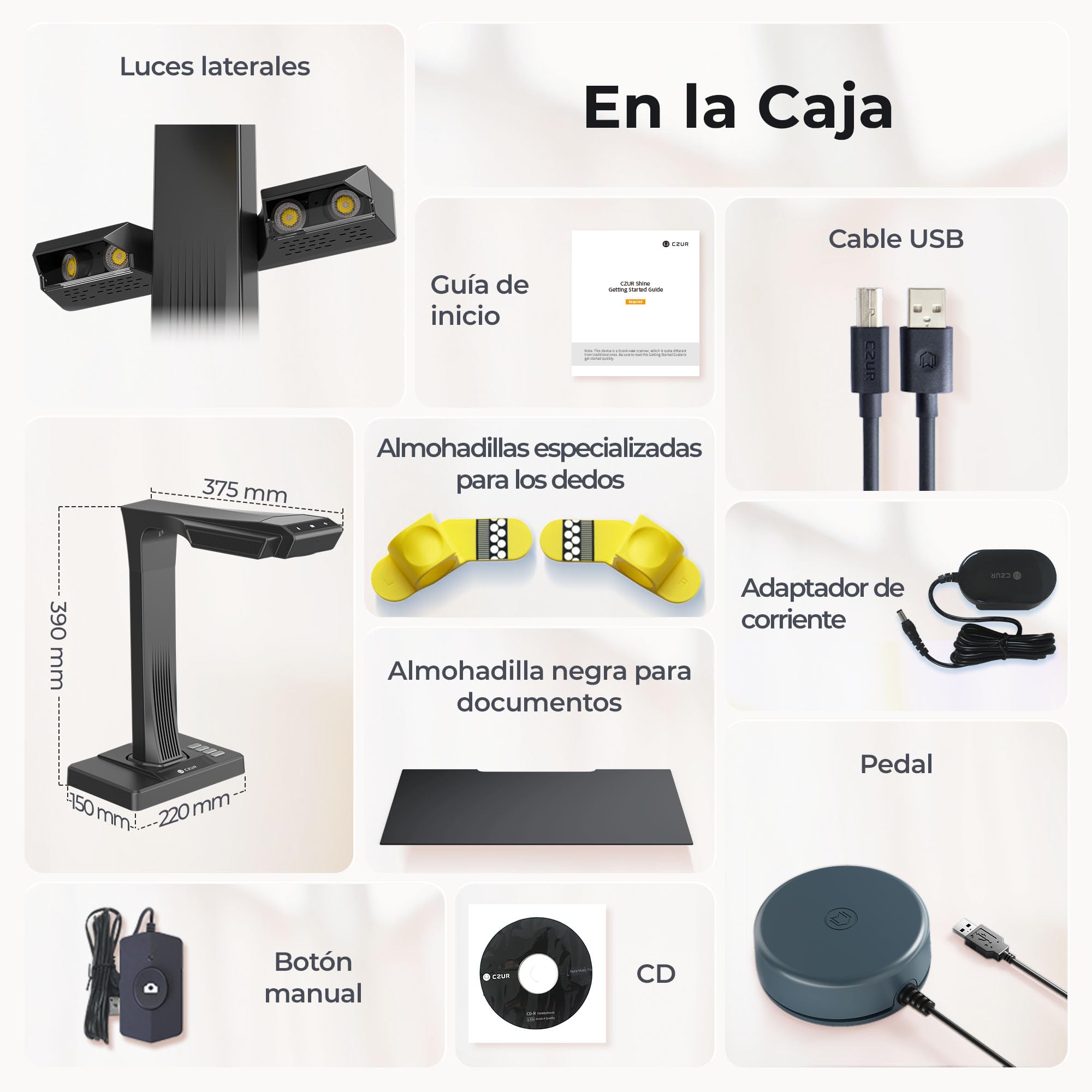Escáner de Libros CZUR ET16 Plus: escáner Profesional de Documentos A3 con 16 MP, 250 dpi, aplanamiento automático, Ideal para bibliotecas y escuelas. Compatible con HDMI, Windows y macOS