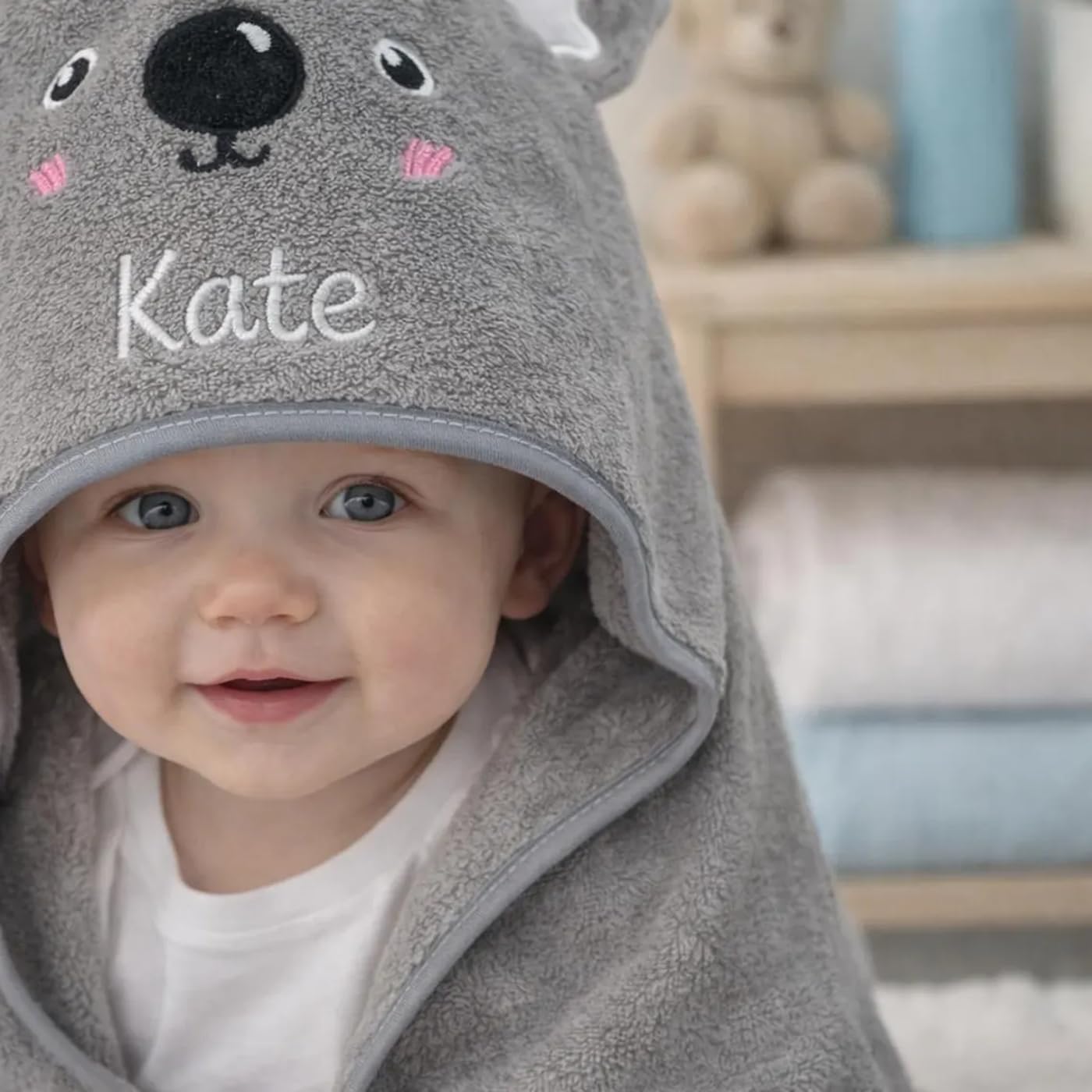 Personalized Baby Hooded Towel, Cute Animal Baby Towel, Soft Absorbent Kids Bath Towel, Newborn Gift (C)