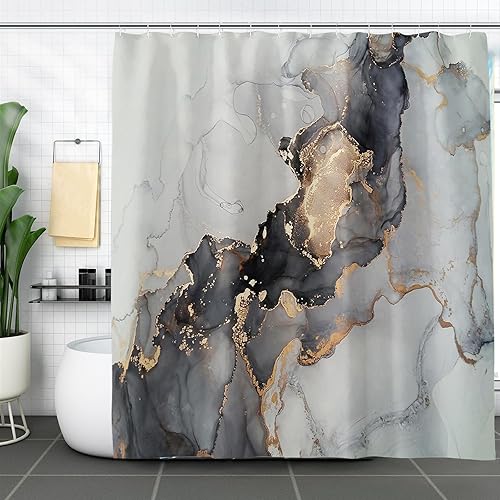 Miniatura 5 de yuuzue Juego de 4 cortinas de ducha, juego de baño con cortina de ducha y tapetes, juego de accesorios de baño con 12 ganchos, juego de decoración