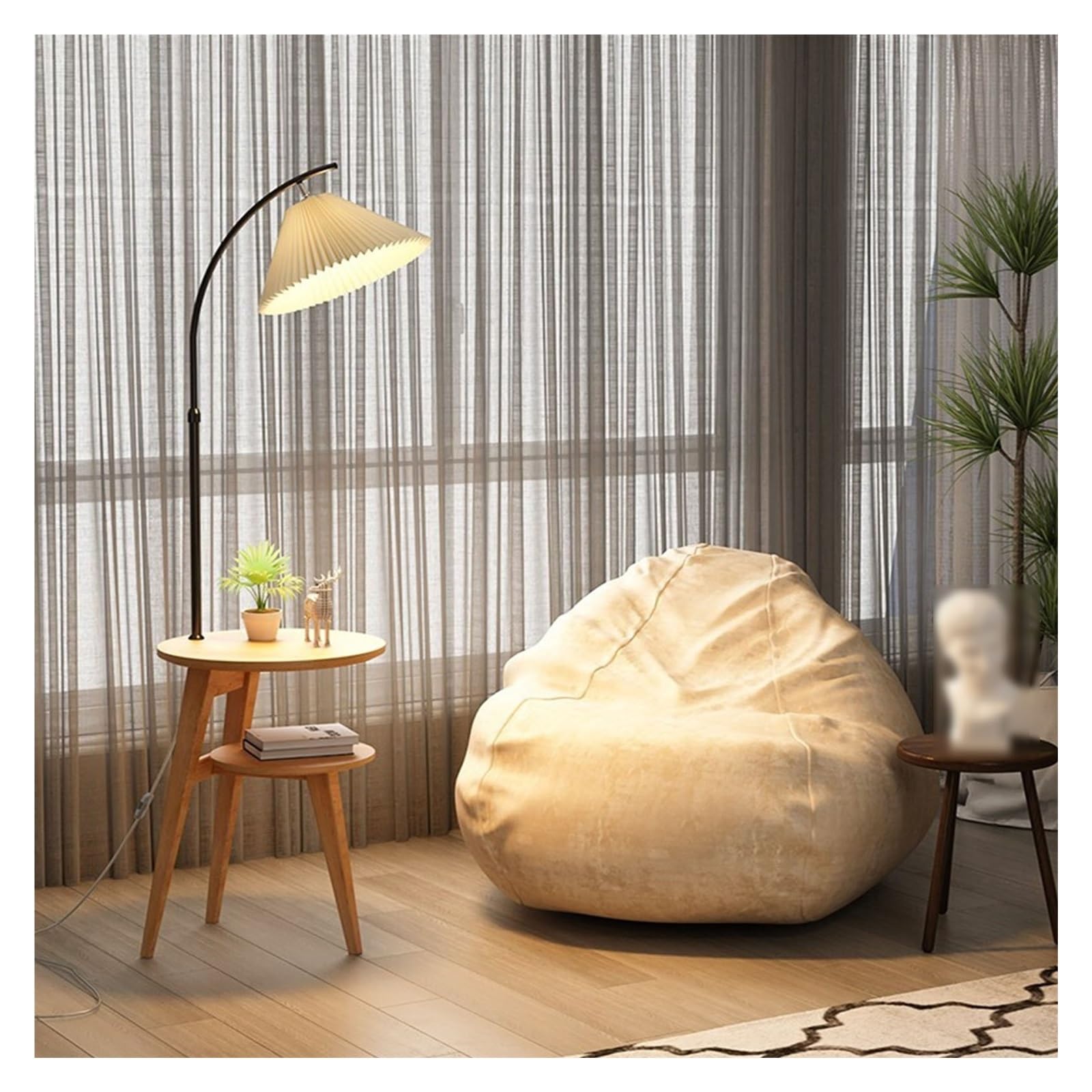 E7v2t9k6 Original Wood Colour Standard Lamp Floor Lamp With Table, Wood Nightstand/Side Standing, Minimalist For Home Decoration Corner