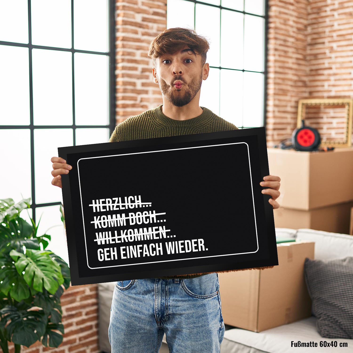 speecheese GEH einfach Wieder Fußmatte XXL in 50x75 cm mit lustigem Spruch für genervte Menschen die am liebsten keinen Besuch empfangen möchten witzig minimalistisch Willkommen Fußabtreter