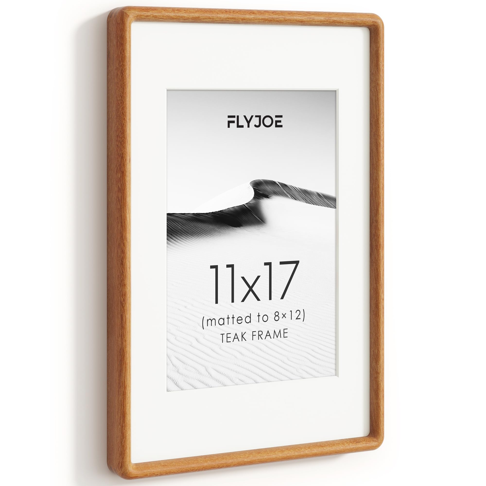 11x17 Picture Frame, Natural Solid Teak Wood Photo Frame, Rounded Corner