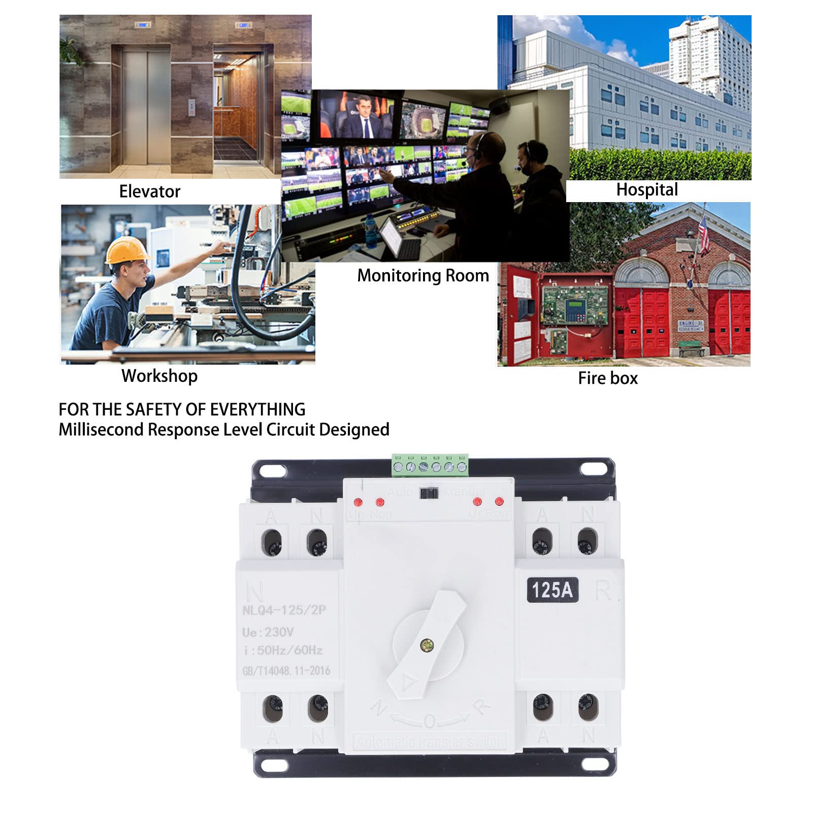 Commutateur de Transfert Automatique à Double Alimentation AC 230V 2P 125A CB à Bascule pour Électricité Municipale, UPS, Onduleur