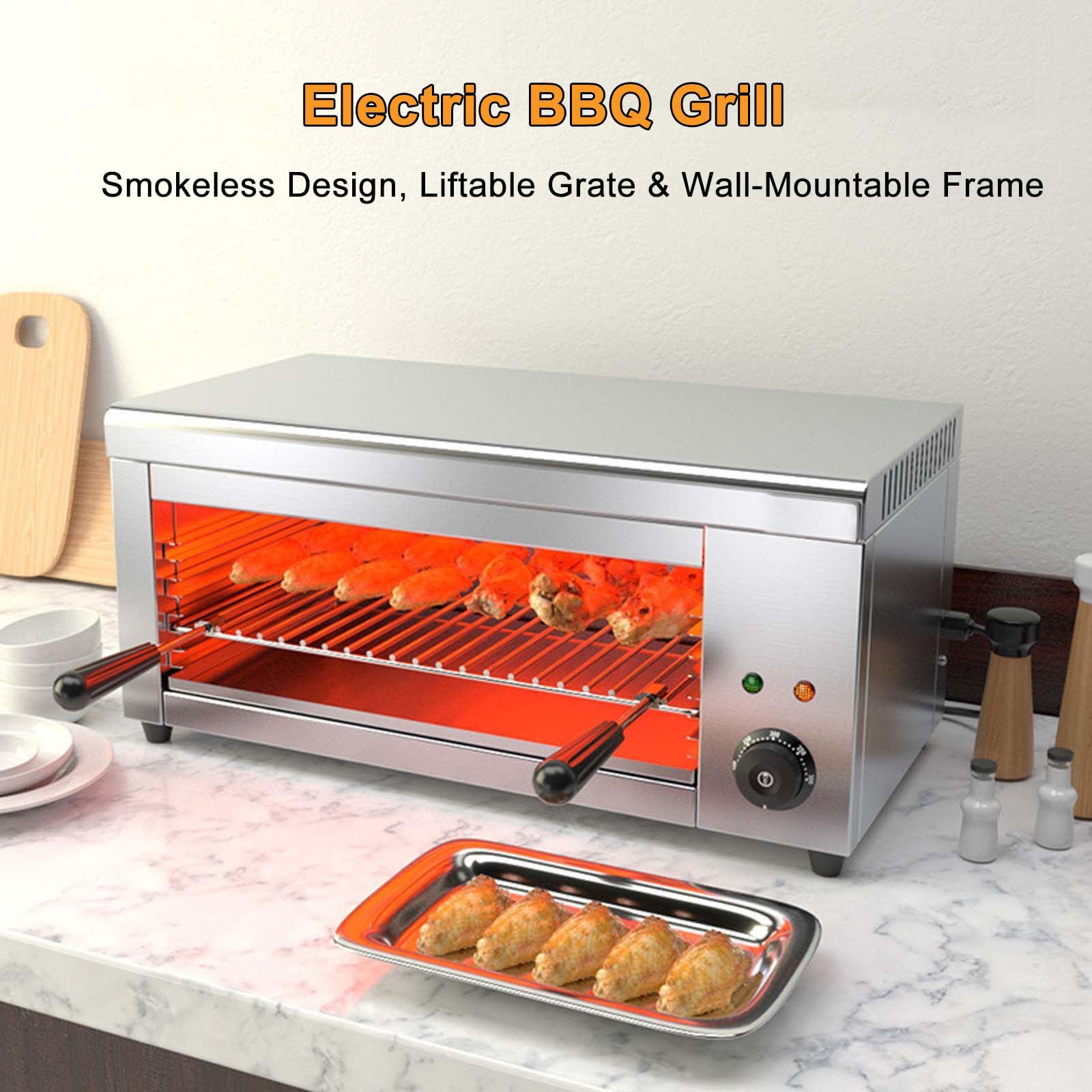 Salamandra Eléctrica Profesional De 2000 W, Gratinador De Acero Inoxidable con Temperatura De 50–300 °c, Parrilla Ajustable En 4 Alturas Y Bandeja Recogegotas