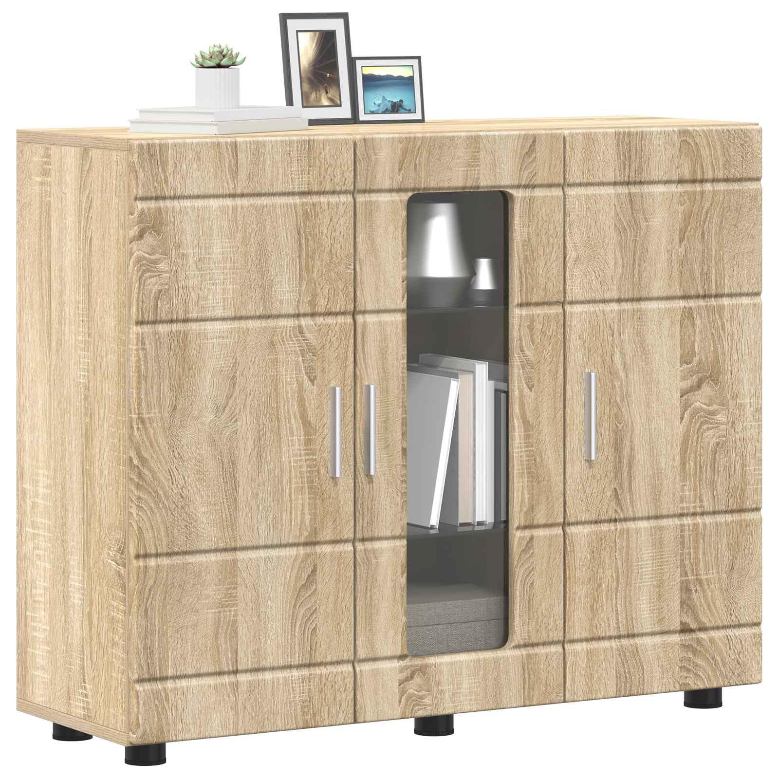 Szafka drewniana dąb Sonoma matowy materiał drewnopochodny 88,5 x 30,5 x 73 cm kredens miejsce do przechowywania do salonu, biura domowego, sypialni, wnętrz