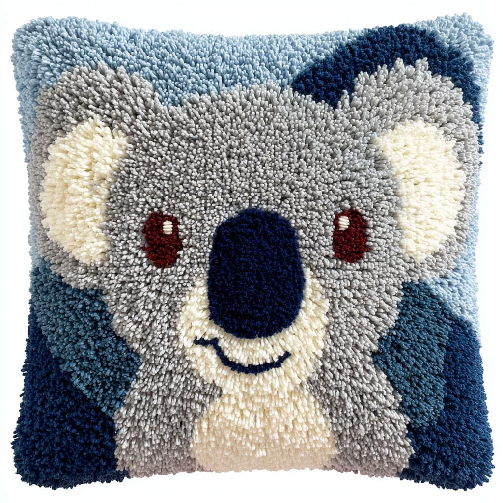 Taxpy DIY Latch Hooking Pillow Kits, Koala Pillow Cover Preprinted Throw Pillow Needlework Crochet Yarns Latch Hook Cushion Making17x17inch