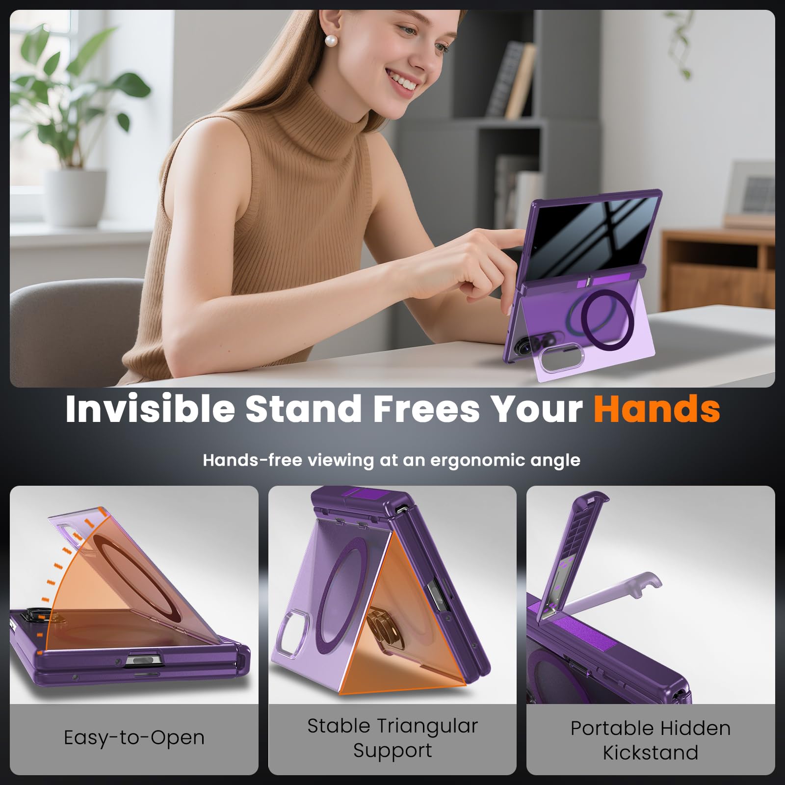 WRJ Custodia per Samsung Galaxy Z Fold 8 con pellicola protettiva per lo schermo privacy e cavalletto pieghevole, adatta per Magsafe, protezione per cerniere, protezione dalle cadute di grado militare