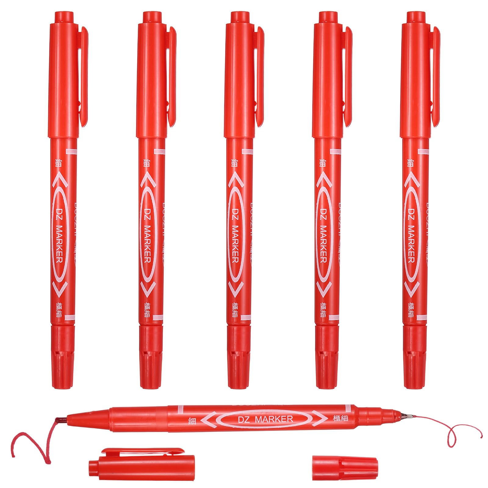 PATIKIL Rotulador Permanente De Doble Punta, 6 Piezas Rotuladores Permanentes De Punta Fina Y Ultra Fina Para Colorear Dibujar Firmar Marcar, Rojo